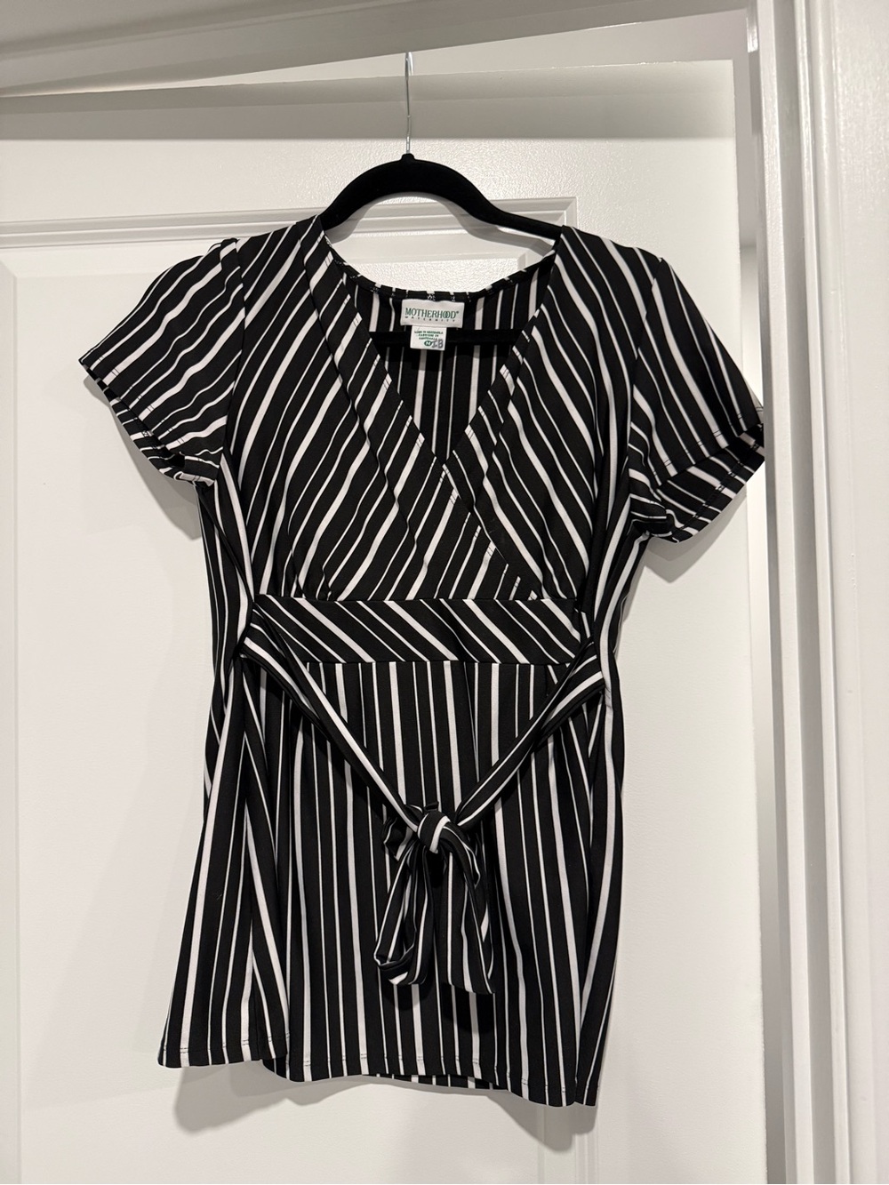 Motherhood Black and White Striped Shirt with Tie